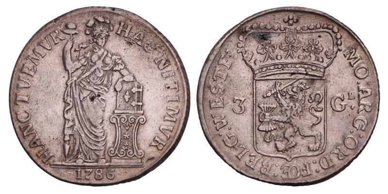 3 Gulden West-Friesland 1786. Zeer Fraai +.