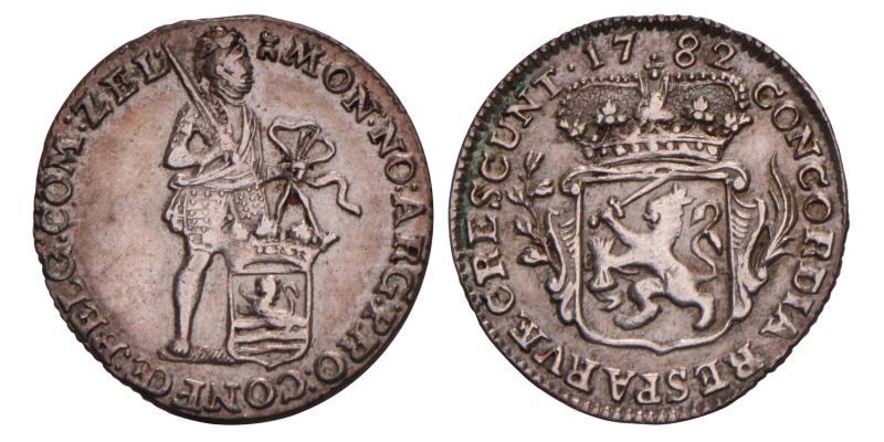 Achtste Zilveren dukaat of "Pietje" Zeeland 1782. Zeer Fraai +.