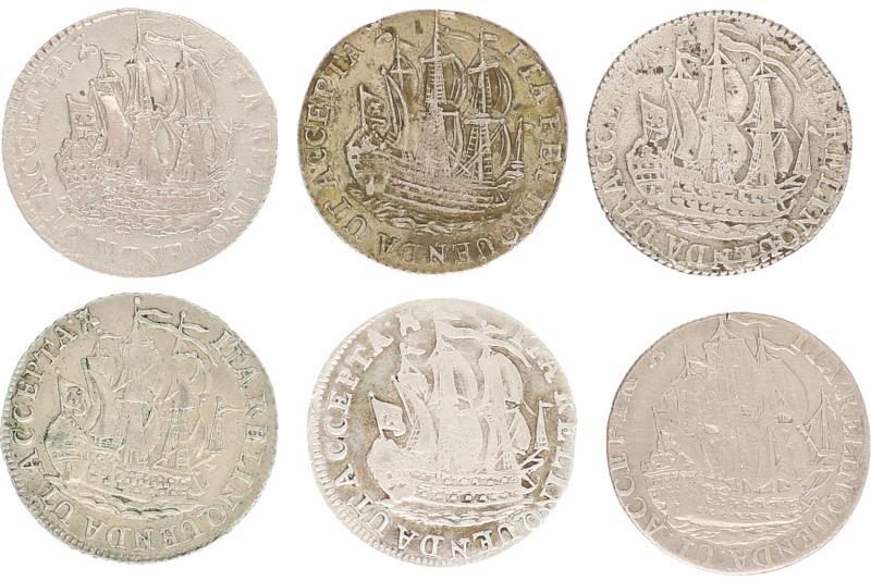 Lot (6x) scheepjesschelling 1765, 1779, 1780, 1790, 1792, 1793 Zeeland . Varieert tussen Fraai en Zeer Fraai.