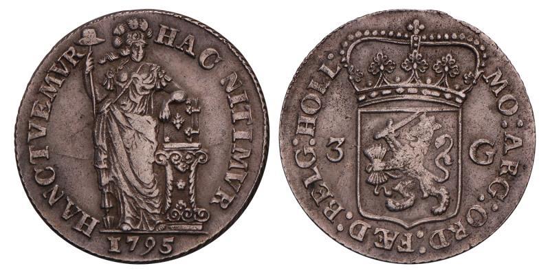 3 Gulden Holland 1795. Zeer Fraai.