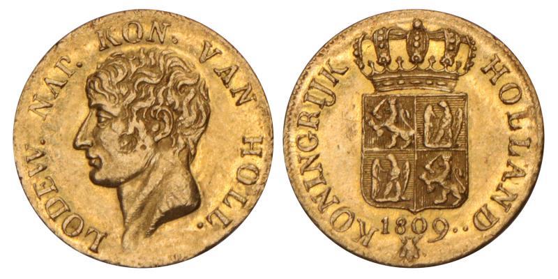 Gouden dukaat (3e type) Lodewijk Napoleon 1809. Prachtig.