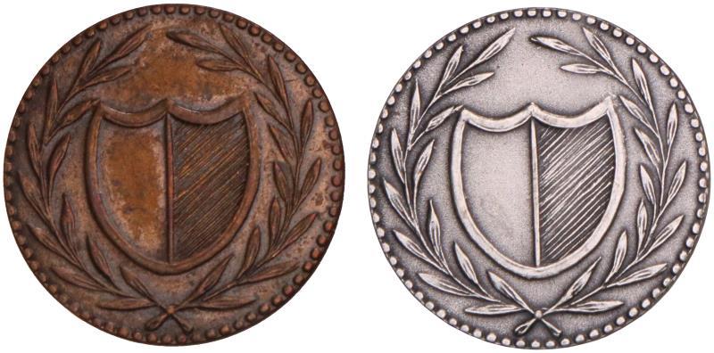 Zilveren en koperen Bleyensteinse duit 1819. Prachtig.