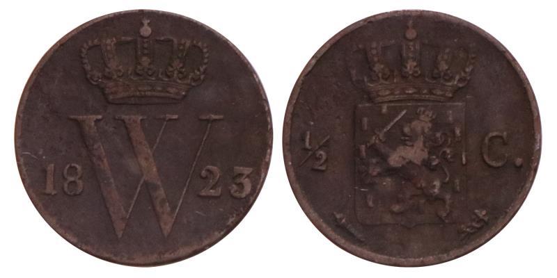 ½ Cent Willem I 1823 U. Zeer Fraai.