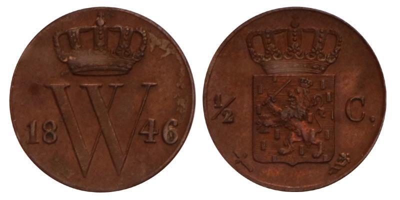 ½ Cent Willem II 1846. FDC.