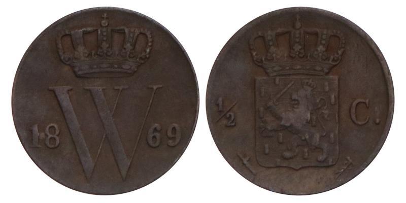 ½ Cent Willem III 1869. Fraai +.