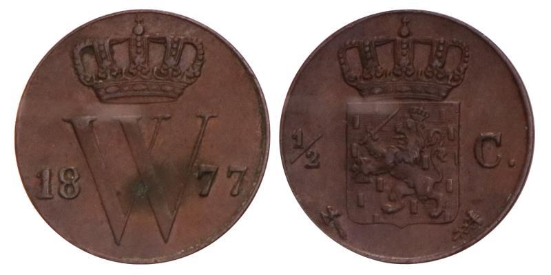 ½ Cent Willem III 1877. Prachtig / FDC.