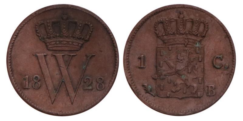 1 Cent Willem I 1828 B. Zeer Fraai.