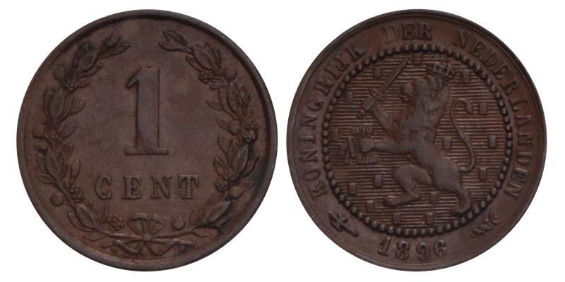 1 Cent Wilhelmina 1896. Prachtig -.