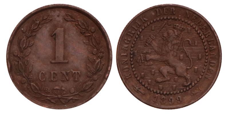 1 Cent Wilhelmina 1899. Prachtig +.