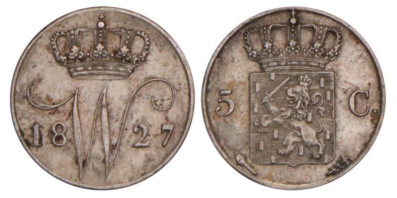 5 Cent Willem I 1827 U. Zeer Fraai / Prachtig.