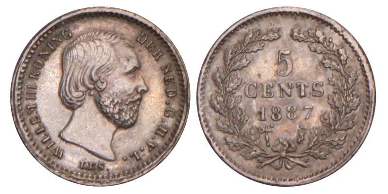 5 Cent Willem III 1887. Prachtig / FDC.