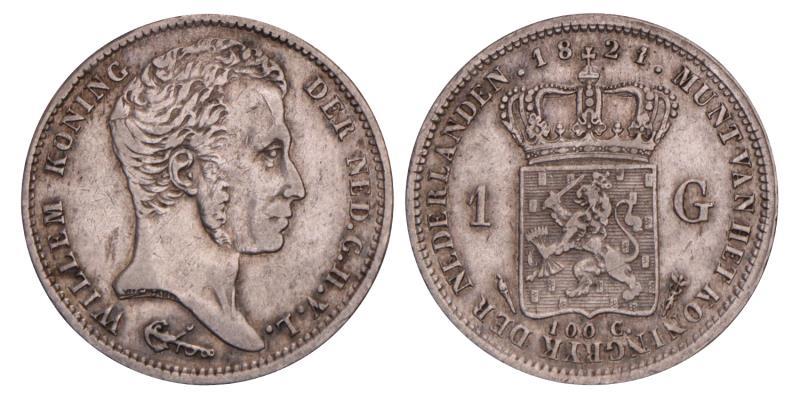 1 Gulden Willem I 1821 U. Zeer Fraai -.