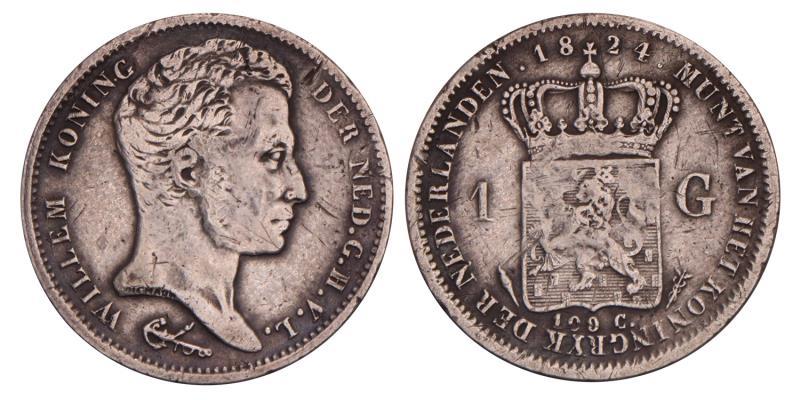 1 Gulden Willem I 1824 U. Fraai / Zeer Fraai.