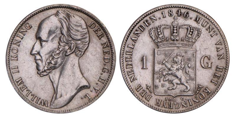 1 Gulden Willem II 1846 zwaard. Zeer Fraai +.