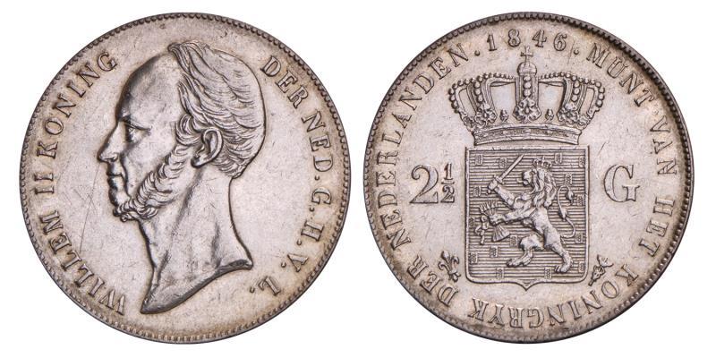 2½ Gulden Willem II 1846 lelie. Zeer Fraai / Prachtig.