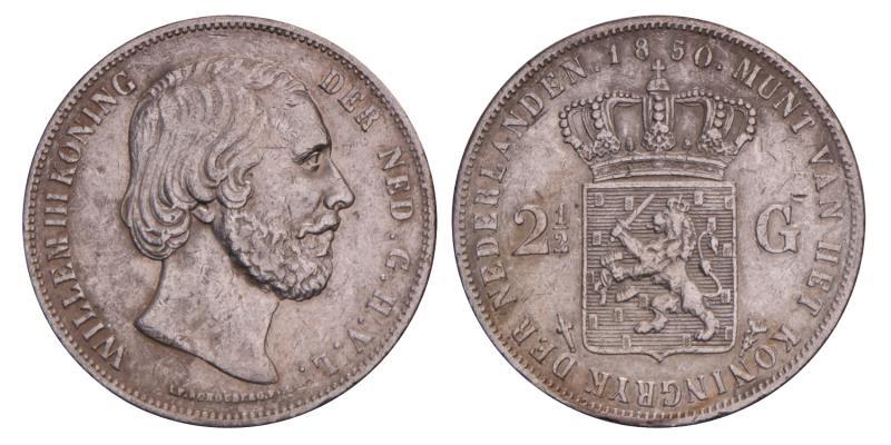 2½ Gulden Willem III 1850. Zeer Fraai / Prachtig.