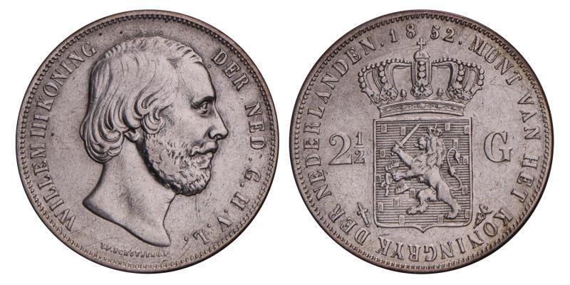 2½ Gulden Willem III 1852. Zeer Fraai / Prachtig.