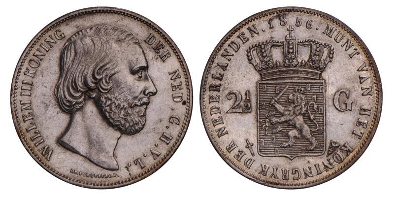 2½ Gulden Willem III 1856. Prachtig +.