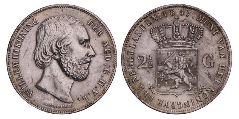 2½ Gulden Willem III 1857. Prachtig +.