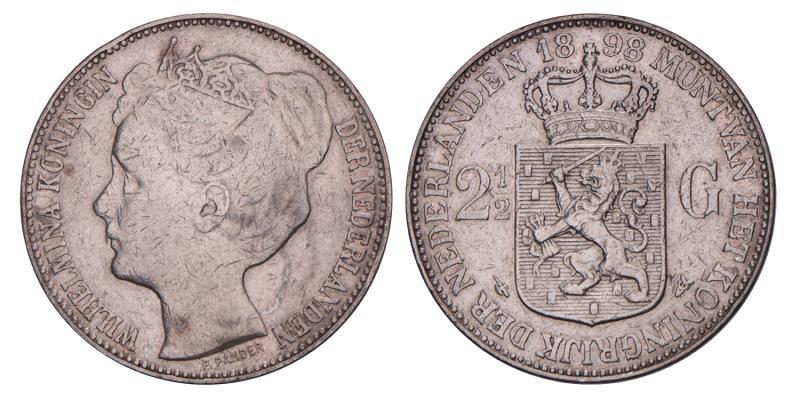 2½ Gulden Wilhelmina 1898. Zeer Fraai.