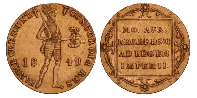 Gouden dukaat Willem III 1849. Prachtig +.