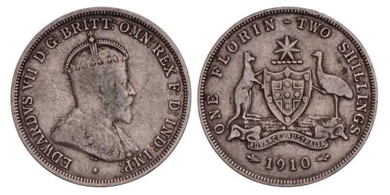 Australia. Edward VII. Florin 1910.
