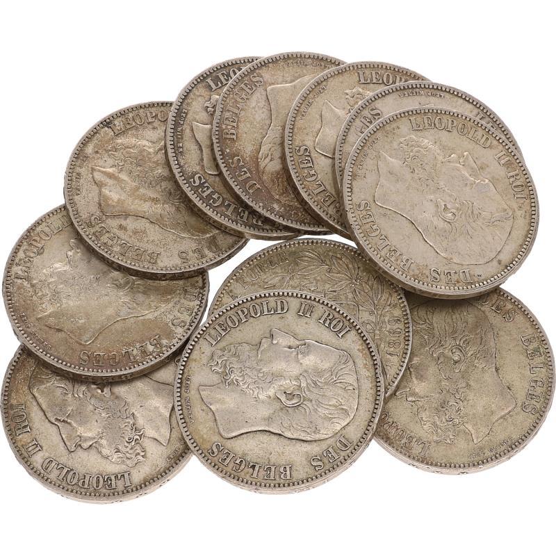 Belgium. Leopold II. Lot (11) 5 Francs. Ca 1870.
