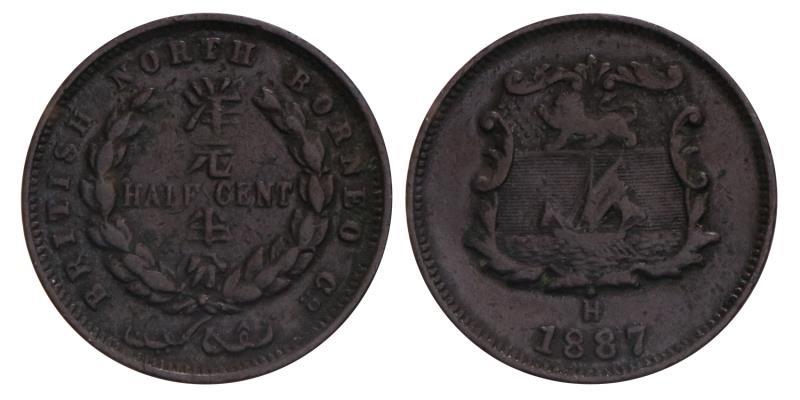 British North Borneo. Halve Cent. 1887 H.