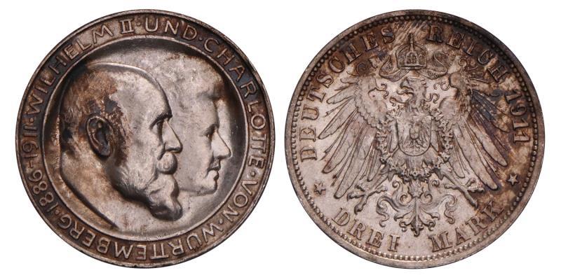 Germany. Wurttemberg. 3 Mark 1911 F.