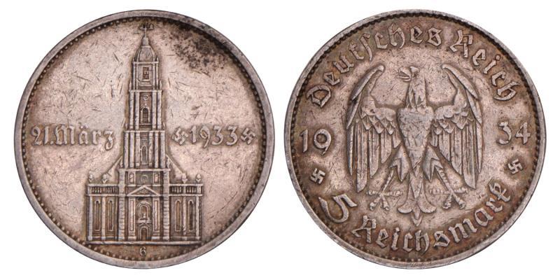 Germany. 5 Reichsmark. 1934 G.