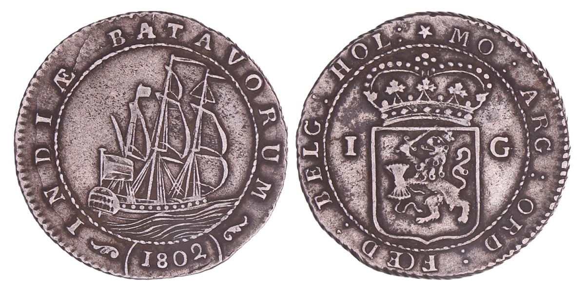 Nederlands-Indië. 1 Gulden 1802. Zeer fraai +.