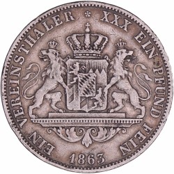 German states. Bavaria. Maximilian. Thaler. 1863.