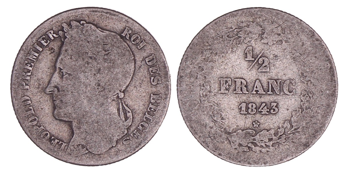 Belgium. Leopold I. ½ Franc. 1843.