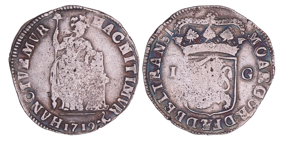 1 Gulden -Generaliteits- Overijssel 1719. Fraai / Zeer fraai.