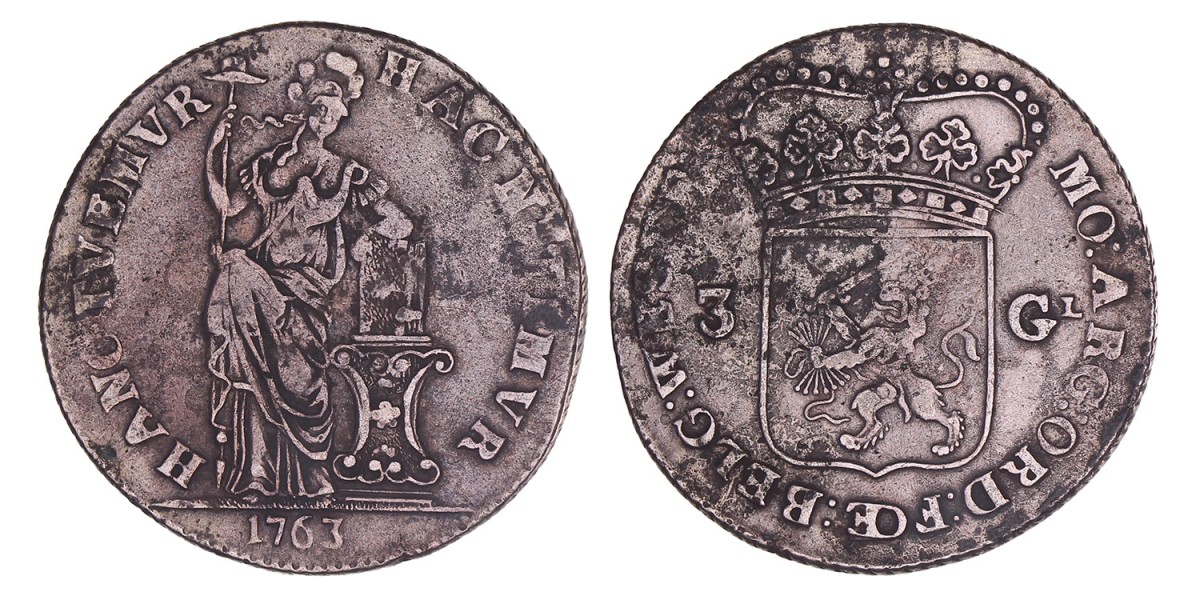 3 Gulden -generaliteits- West-Friesland 1763. Zeer fraai -.