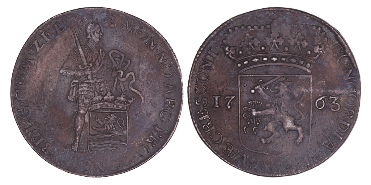 Zilveren dukaat Zeeland 1763. Zeer Fraai / Prachtig (Zwakke slag).