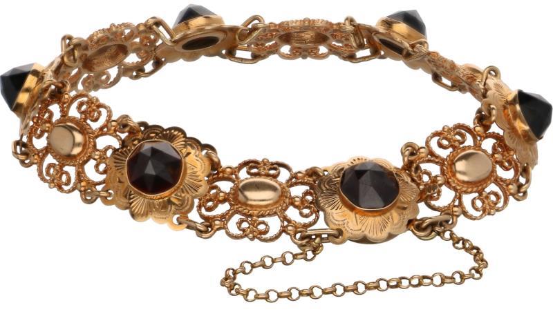 Antieke armband geelgoud, granaat - 14 kt.