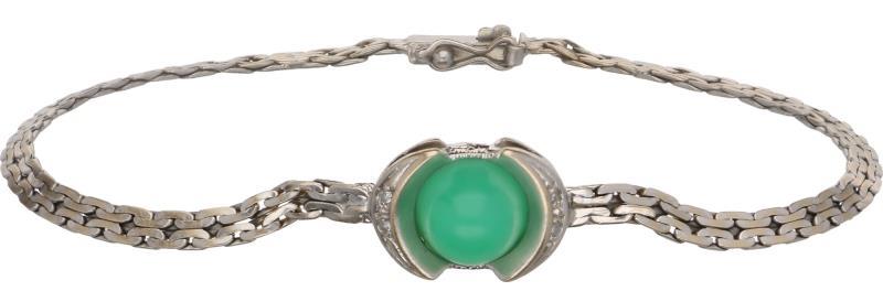 Dubbele luna armband bicolor goud, ca. 0,04 ct. diamant en chrysopraas - 14 kt.