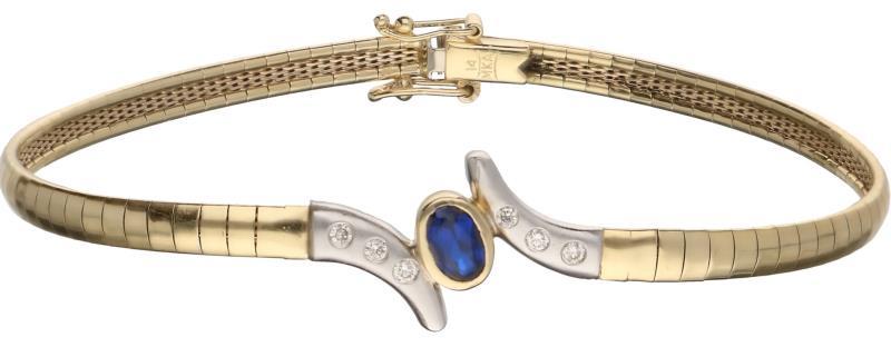Boa armband bicolor goud, ca. 0,12 ct. diamant en synthetische saffier - 14 kt.