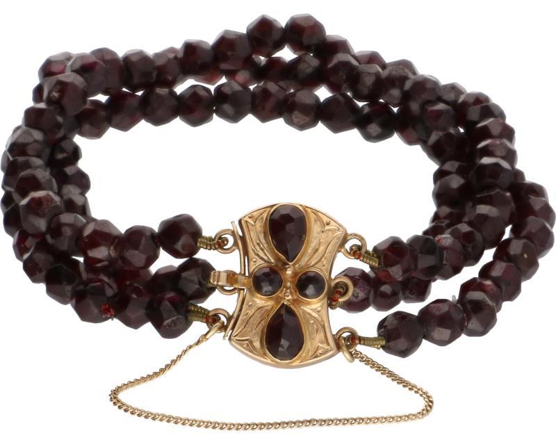 Antieke armband geelgoud, glasgranaat - 14 kt.