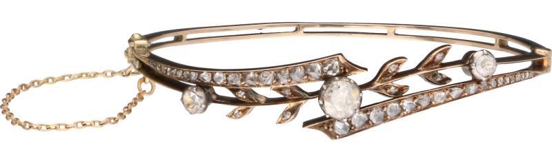 Antieke slavenarmband roségoud, ca. 0,5 ct. diamant - 14 kt.