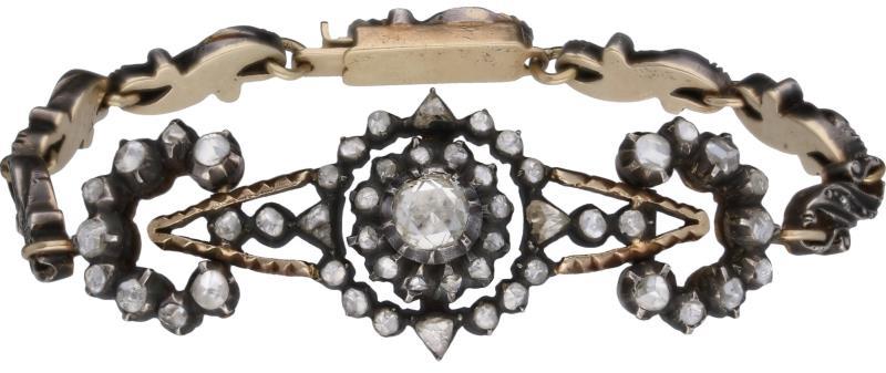 Antieke armband goud/zilver, ca. 0,82 ct. diamant - BWG 10 kt.