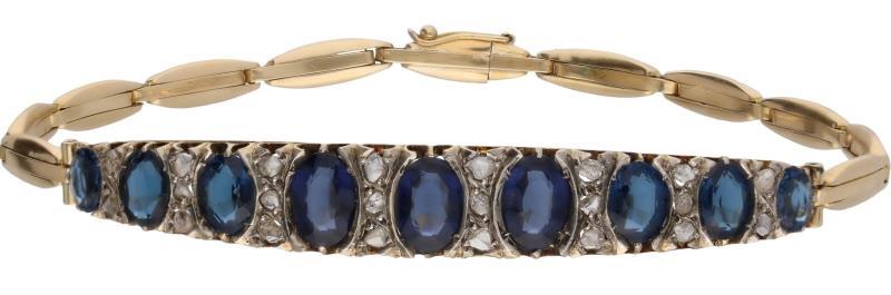 Antieke armband geelgoud, diamant en tanzaniet - 14 kt.