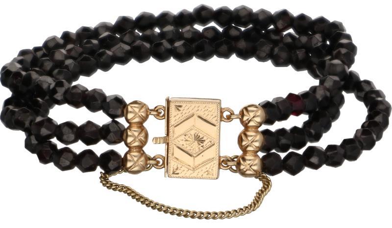 Antieke armband geelgoud, glasgranaat - 14 kt.