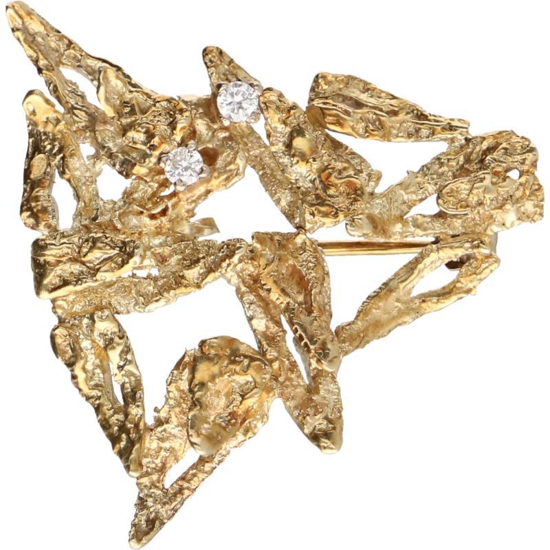 Design broche geelgoud, ca. 0,06 ct. diamant - 14 kt.