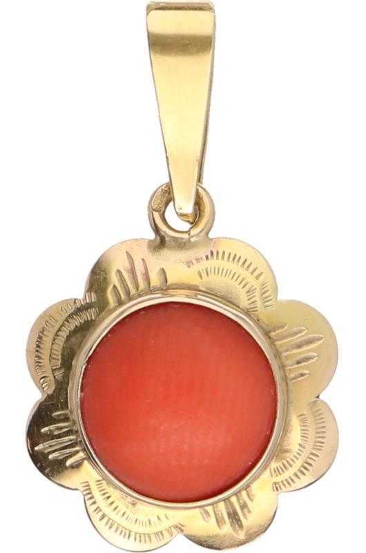 Antieke hanger geelgoud, bloedkoraal - 18 kt.