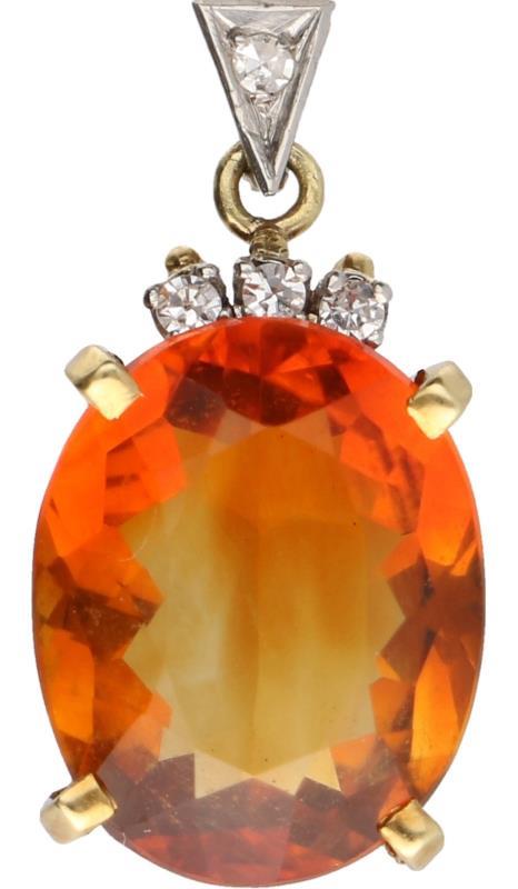 Hanger geelgoud, ca. 0,04 ct. diamant en amberkleurige citrien - 14 kt.