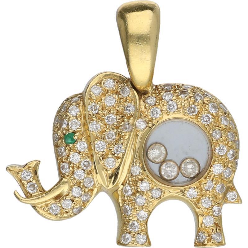 Hanger geelgoud, ca. 0,44 ct. diamant en smaragd - 18 kt.