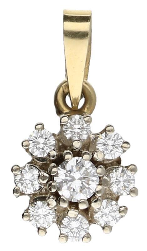 Rozet hanger bicolor goud, ca. 0,18 ct. diamant - 14 kt.