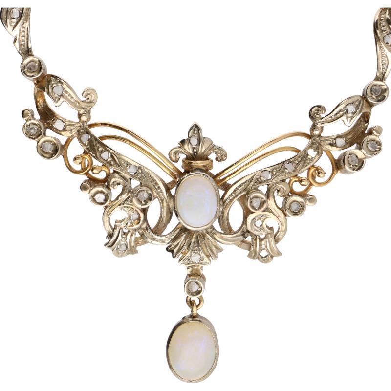 Antiek collier geelgoud, diamant en witte opaal - 18 kt.